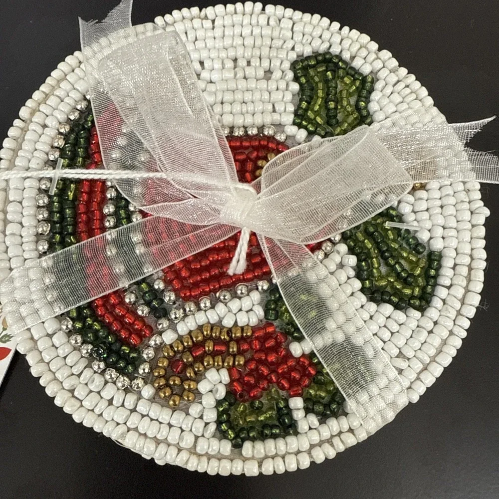 NEW Beads coaster a set of 4 season of Joy gift for Christmas Holiday Decor Bell